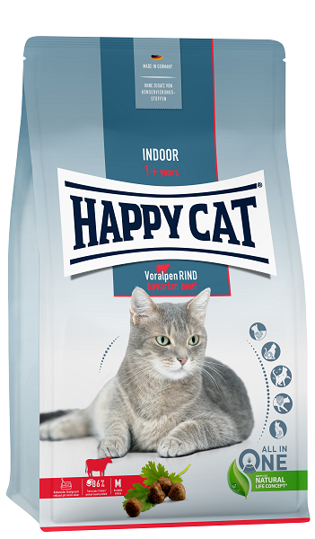 Сухой корм для взрослых крупных кошек домашнего содержания Happy Cat Adult Indoor Voralpen Rind 34/12 (говядина)